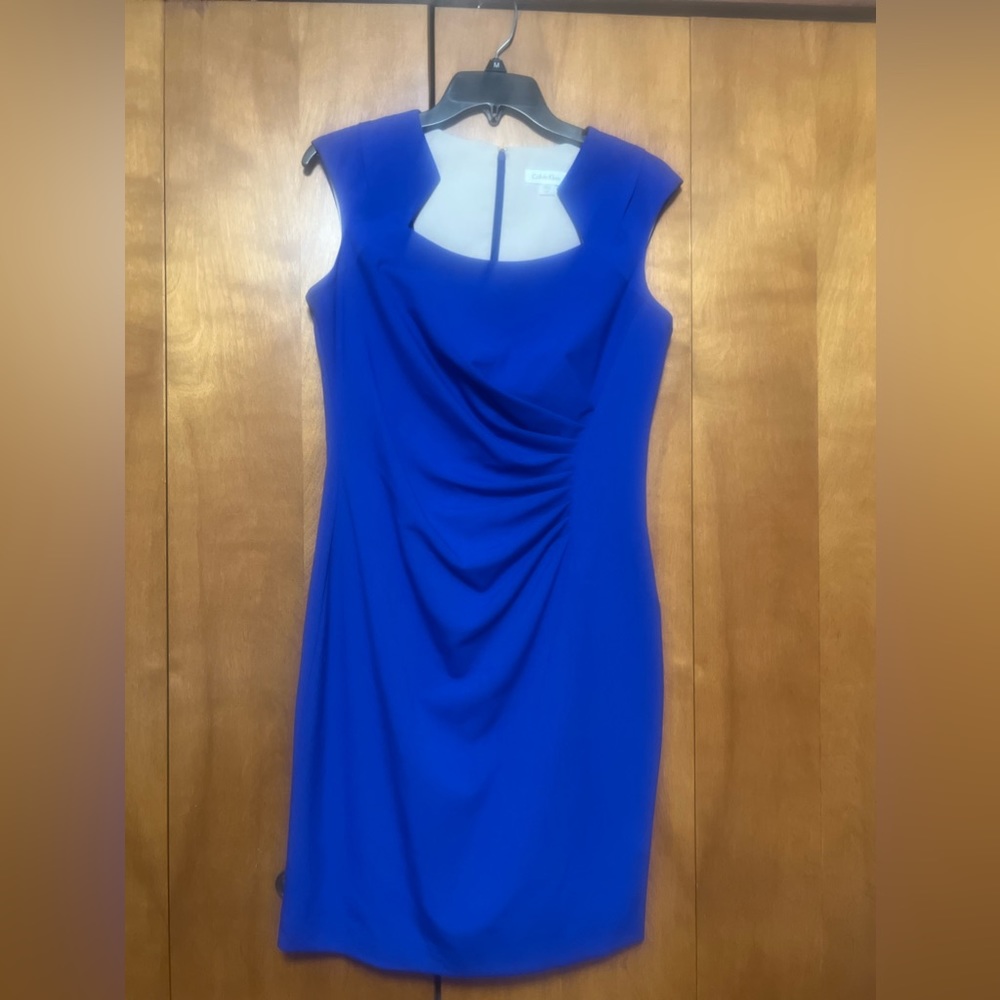 Calvin Klein Women's Blue Polyester Cut-Out Neck Sleeveless Knee Length Dress 10